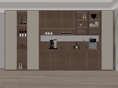 中古风酒柜 餐边柜 半开放柜su模型