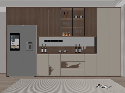 中古风酒柜 餐边柜 半开放柜su模型