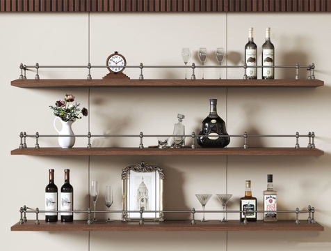 中古复古酒架 法式复古酒架 置物架 书架摆件饰品su模型