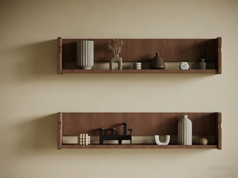 中古置物架 中古风置物架 侘寂风摆件组合su模型