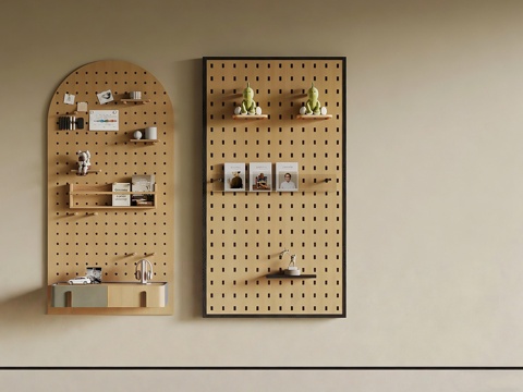 现代置物架 现代洞洞板 置物架 墙饰su模型