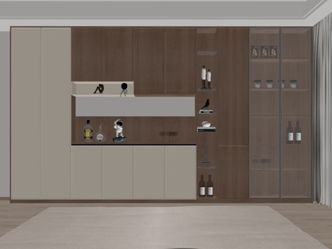 中古风酒柜 餐边柜 玻璃酒柜 半开放柜su模型