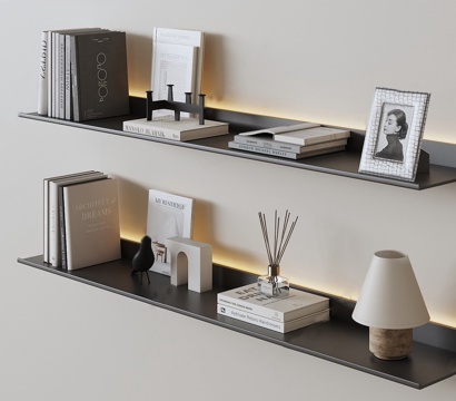 现代创意简约书架 简约金属发光层板 置物架su模型