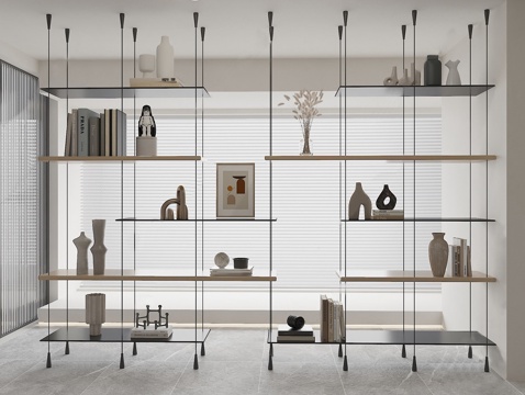 现代轻奢置物架 极简书架 置物架 金属书架 摆件饰品su模型