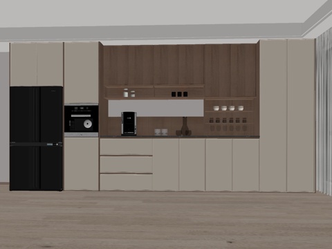 中古风酒柜 餐边柜 半开放柜su模型