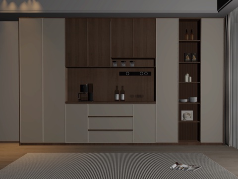 中古风酒柜 餐边柜 半开放柜su模型