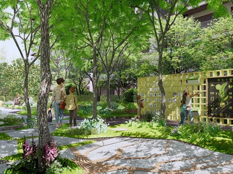  现代植物景观公园 老年健身乐园 小区景观su模型 