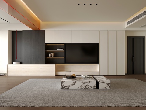 现代家居客厅电视背景3d模型 