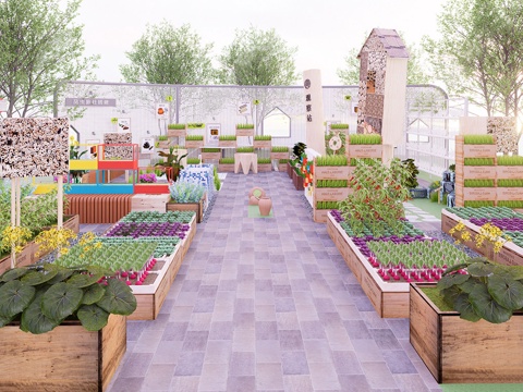  现代植物昆虫研学基地 菜园 庭院花园su模型 