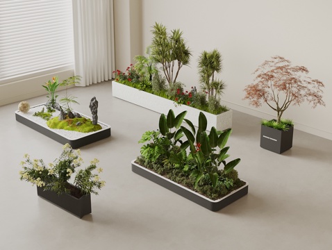  植物组合 绿植花箱 外摆绿植花箱 植物堆 庭院绿植3d模型 
