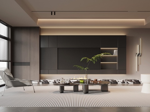  现代意式客厅 电视背景墙 沙发茶几组合3d模型 