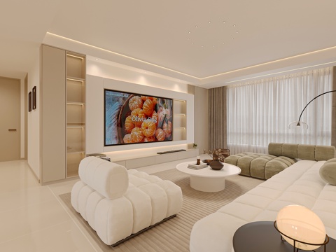  现代奶油客餐厅3d模型 