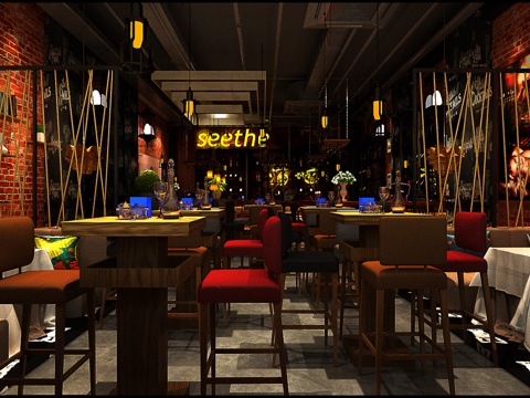  现代工业风酒吧3d模型 