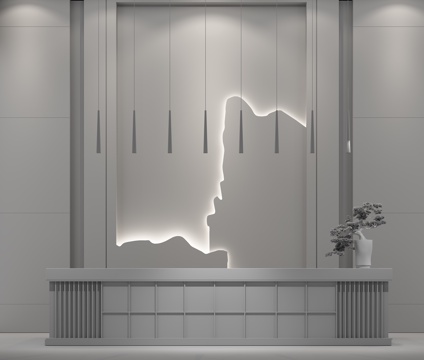  新中式前台 背景墙 吊灯组合3d模型 