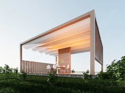  现代景观廊架 室外 木材 长条形su模型 