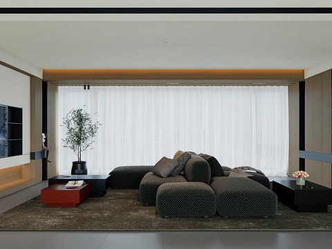  现代极简客厅3d模型 