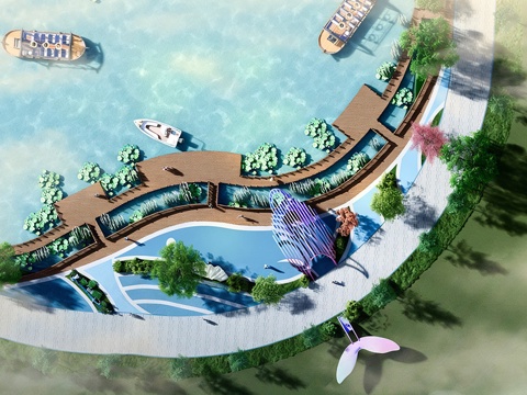  现代轻奢滨水景观 景观公园su模型 