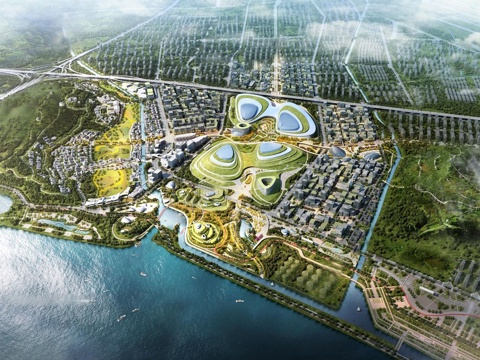  现代滨水景观公园 建筑景观su模型 