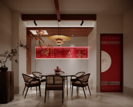  新中式餐饮包厢3d模型 
