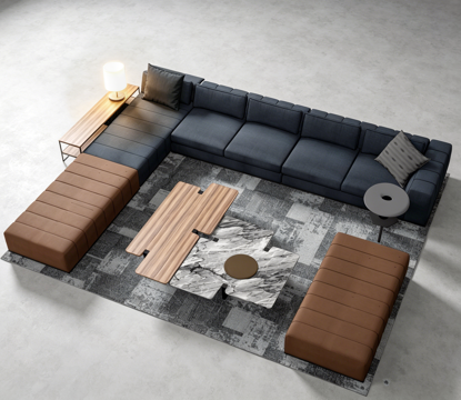  minotti 沙发茶几组合 模块沙发 布艺沙发 转角沙发3d模型 