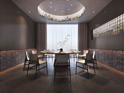  新中式酒店包厢3d模型 