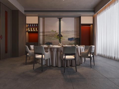  新中式酒店包厢3d模型 