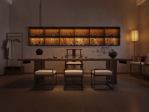  新中式酒店包厢3d模型 