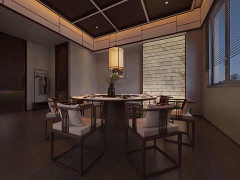  新中式酒店包厢3d模型 
