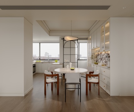  法式简约圆桌餐厅3d模型 