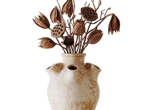  侘寂风花瓶花艺3d模型 