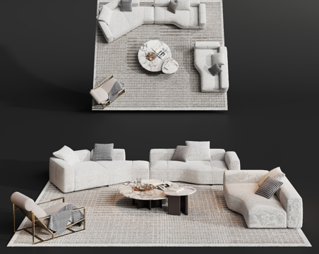  沙发茶几组合摆件3d模型 