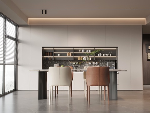  现代意式餐厅 餐桌椅 餐边柜3d模型 