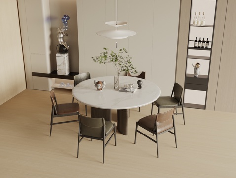  现代餐厅 圆形餐桌椅3d模型 