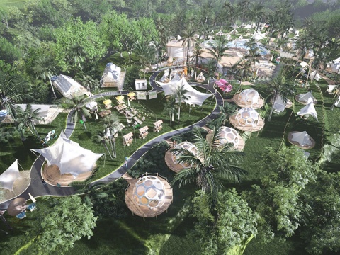  现代露营景观公园 房车自驾游基地 露营地规划 天幕营地 网红su模型 