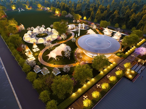  现代营地公园 公园露营地 帐篷营地 露营农场帐篷su模型 