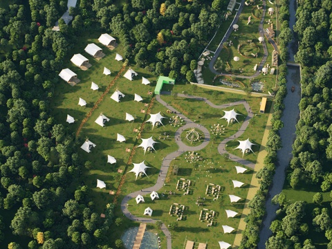  现代露营基地景观公园 自驾游基地 露营地景观 户外营地su模型 