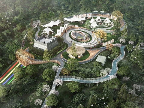  现代景观公园 营地露营 露营基地 露营帐篷 山顶露营su模型 