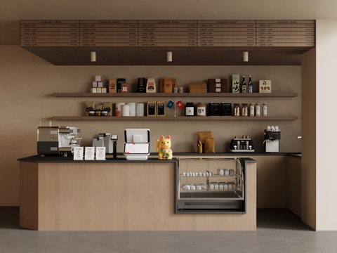  现代咖啡店 奶茶店 吧台 接待台su模型 