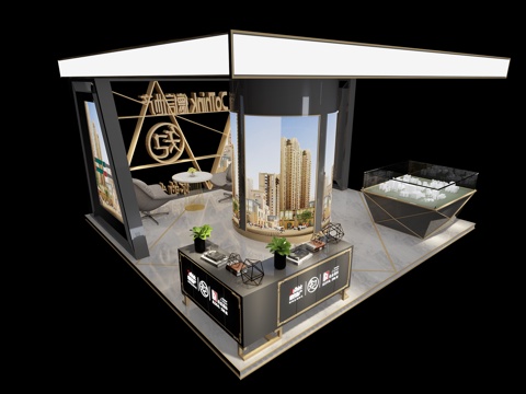  现代售楼部展厅 沙盘 展示柜3d模型 