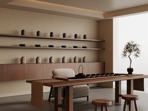  中古风茶室 茶桌椅 茶台3d模型 