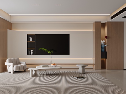  现代奶油原木客餐厅3d模型 