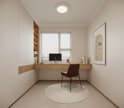  现代奶油风书房3d模型 