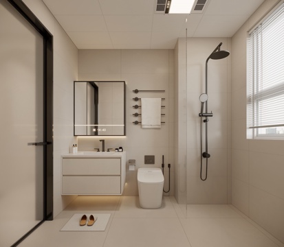  现代奶油风卫生间3d模型 