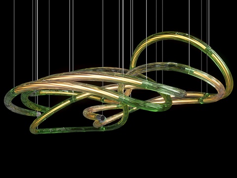  现代线性吊灯 环形吊灯 大厅装置吊灯 艺术吊灯 玻璃吊灯3d模型 