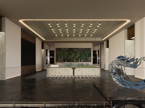  现代售楼处沙盘区大厅3d模型 