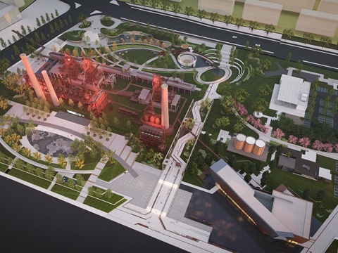  现代景观公园 工业风景观 工业公园 改造公园 工业厂房su模型 
