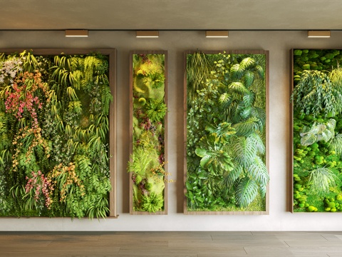  绿植墙 植物墙 苔藓装饰墙 多肉植物墙  藤蔓墙 垂直绿化墙su模型 