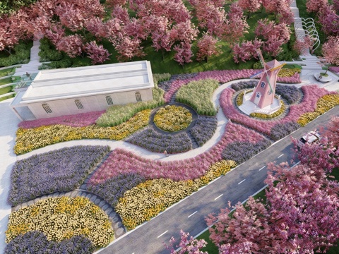  现代乡村公园 乡村花海 花海公园 山地公园su模型 