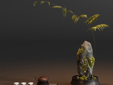  新中式盆栽盆景3d模型 