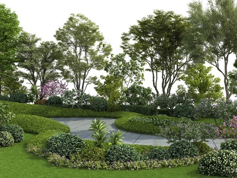  现代景观公园 现代园林景观 现代小区景观 公园景观 植物堆su模型 
